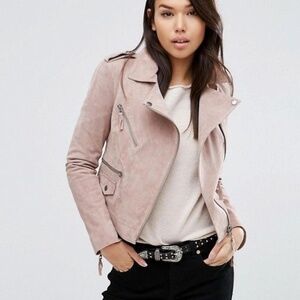 Pink Suede Biker Jacket